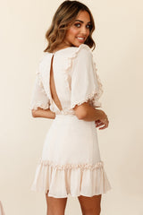 Halo V-Neckline Frill Detail Dress Nude