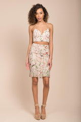 Halston Crop Top and Skirt Set Beige