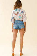 Rivera Deep-V Waist-Tie Top Floral Print Pink Multi