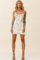 Show Me Love Cowl Neck Mini Dress Velour Geometric Multi