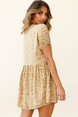 Time Flies Puff Sleeve T-Shirt Romper Animal Print Khaki