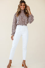 Sparrow High Neck Shirred Blouse Spot Print Dusty Pink