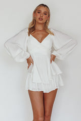 It's Complicated Long Sleeve Flounce Romper White