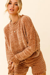 May Flowers Long Sleeve Chunky Knit Sweater Camel