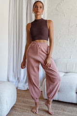 New Soul Drawstring Ribbed Knit Jogger Pants Blush