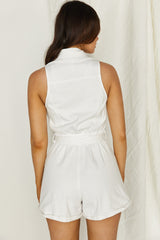 New Day Sleeveless Button-Up Romper White