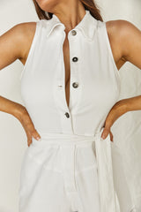 New Day Sleeveless Button-Up Romper White