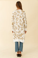 Switch It Up Longline Pocket Knit Cardigan Animal Print White