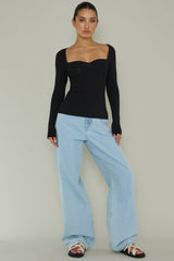Switch Focus Long Sleeve Knit Top Black
