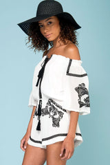 Gabriella Embroidered Tassel Romper White