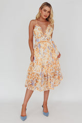 Laney Low Back Cami Strap Midi Dress Floral Orange