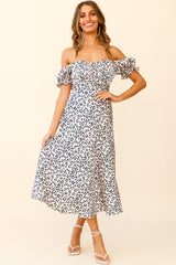 Linka Off-Shoulder Tie Back Midi Dress Leopard Print Pink