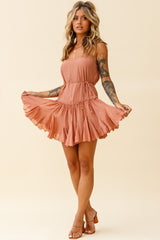 Rosabel Spaghetti Strap Fluted Hem Dress Rose
