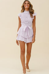 Nellie Lace Bust High Neck Romper Lilac