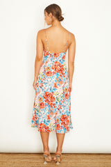 Malibu Gathered Bust Cami Strap Midi Dress Floral Orange