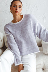 Sitting Pretty Drop Sleeve White Trim Knit Sweater Blue
