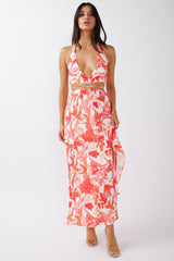 Tuscan Summers Cut-Out Midi Dress Floral Red