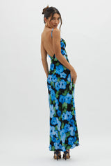 Kasha Low Back Maxi Dress Floral Blue