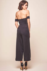 Joan Off Shoulder Waist Tie Wide Leg Jumpsuit Black