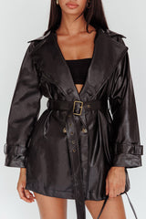 Noa Faux Leather Belted Jacket Black