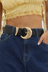 Time Flies Gold Buckle Belt Black