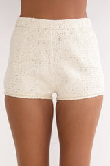 Kyomi Gold Button Tweed Shorts Whitegold