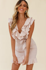 Honor Ruffle Neckline Faux Wrap Dress Nude