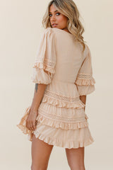 Dream About It Puff Sleeve Frill Dress Nude