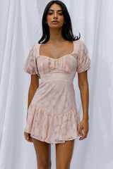 Petite Cherie Puff Sleeve Lace-Up Back Dress Lace Blush