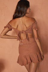 Rise And Shine Flounce Ruffle Hem Mini Skirt Latte