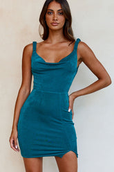 Mind Reader Cowl Neck Tie Back Mini Dress Forest Green