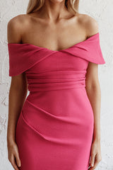Lillianne Off-Shoulder Midi Dress Fuchsia