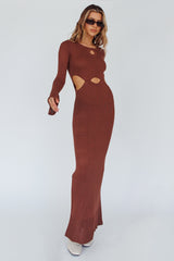 Long Sleeve Cut-Out Knit Maxi Dress Coffee