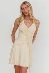Belize Nights Ruffle Trim Halter Neckline Mini Dress Butter
