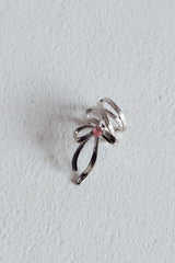 Soiree Rhinestone Bow Ear Cuff Silver
