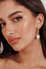 Paris Puffed Pearl Hoop Earrings Gold