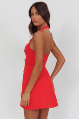 Hendrix Halterneck A-Line Mini Dress Sequin Flower Red