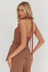 Eniola Asymmetric Neckline Halter Top Chocolate