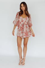 First Light Puff Sleeve Elasticated Waist Romper Floral Print Rose