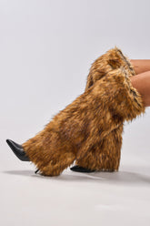 AZALEA WANG LANGLEYE BROWN THIGH HIGH FUR LUXE BOOT