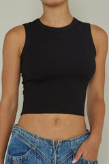 Mayra Crew Neck Crop Top Black