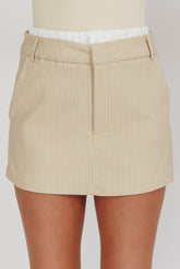 Rhian Pinstripe Double Waistband Skort Beige White