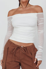 Ronda Off-Shoulder Sheer Sleeve Top White