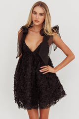 Lisette Tied Shoulder Embellished Mini Dress Black
