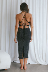 Goodnight Kiss Strappy Back Embellished Midi Dress Black