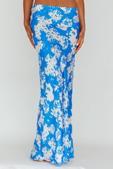 Manila Satin Maxi Skirt Blue Floral