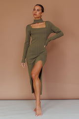 Get Acquainted Cut-Out Bust Midi Dress Olive