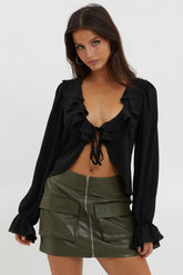 Pale Fire Tie Front Top Black