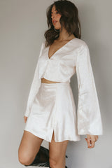 Reese Long Sleeve Satin Crop Top Cream