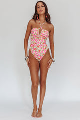 Eros Halterneck Keyhole One Piece Swimsuit Yellow Floral